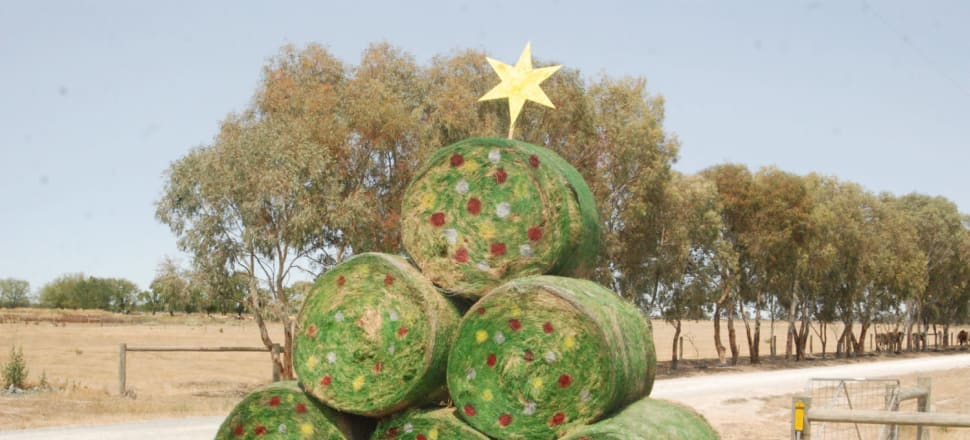 Christmas Spirit Shown In Hay Bale Art